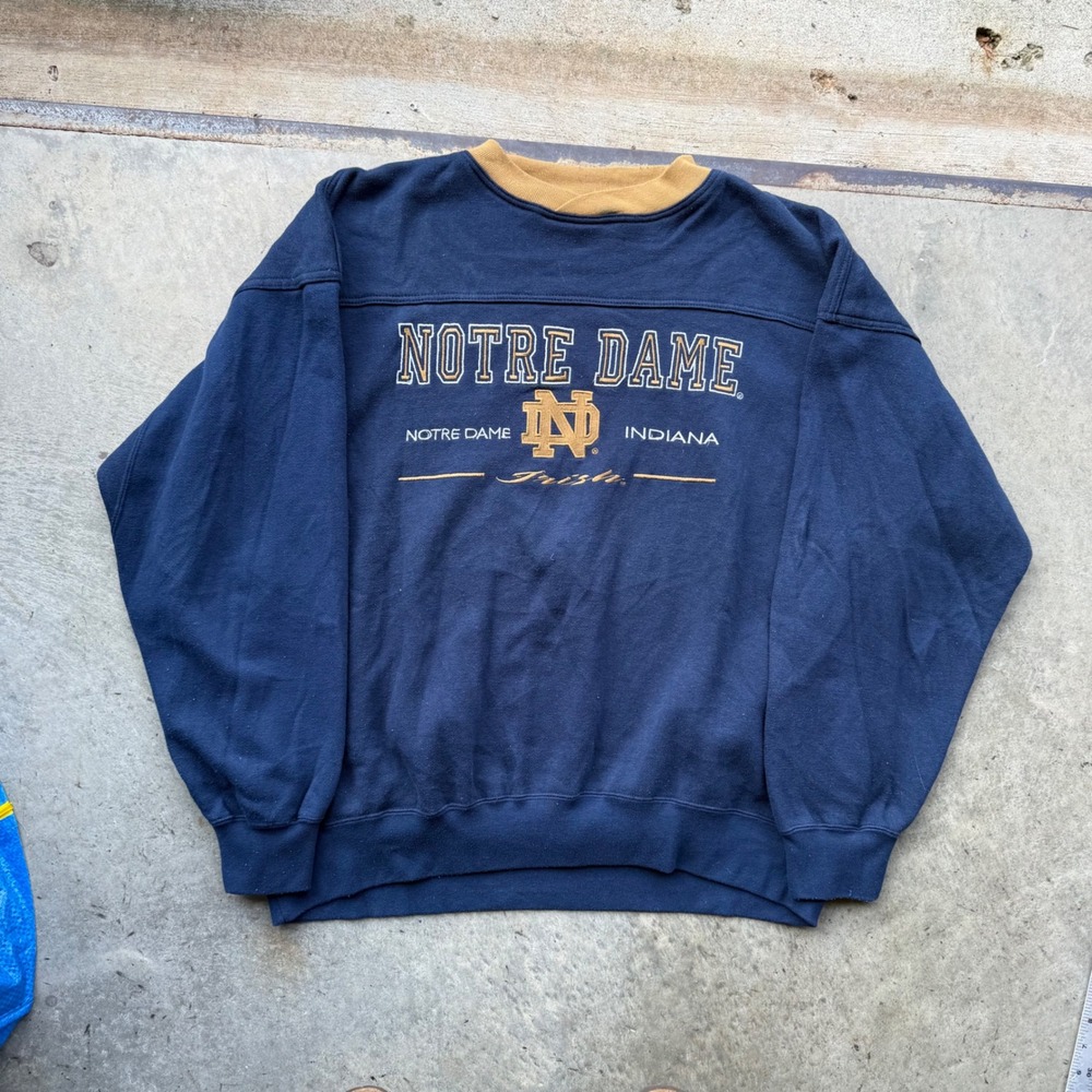 Vintage Nutmeg Mills Notre Dame Fighting Irish Navy Blue Sweatshirt XL